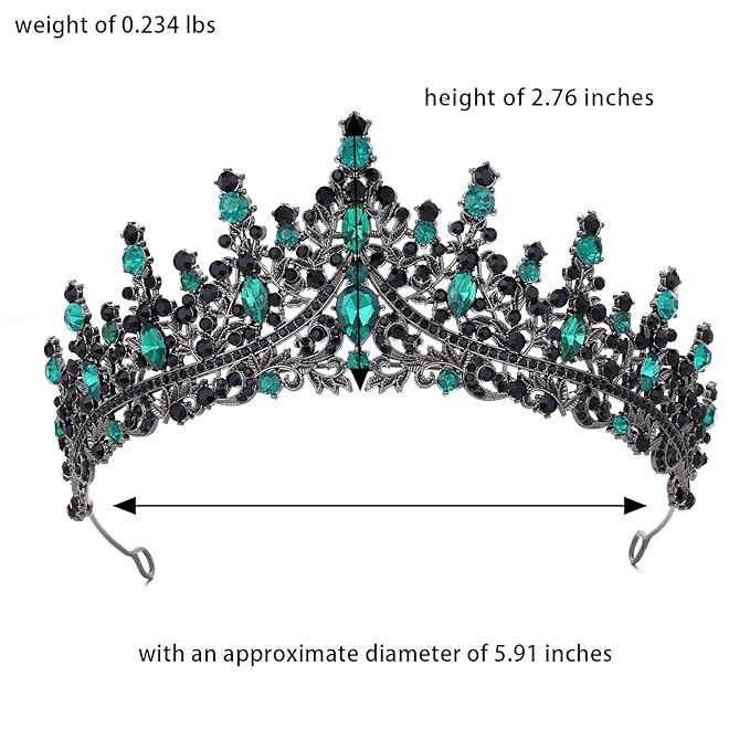 Black Green Tiara for Women Crystal Queen Crowns Rhinestone Princess Tiaras for Girl Wedding Headband for Bride Hair Accessories for Halloween Costume Birthday Party Prom Mother's Gifts