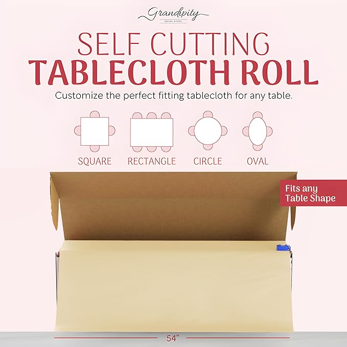 Grandipity Plastic Tablecloth Roll - 54in x 100 Ft. Ivory Plastic Table Cloths for Parties Disposable with Cutter Box - Cut to Size Disposable Tablecloth Table Cover for Rectangle & Round