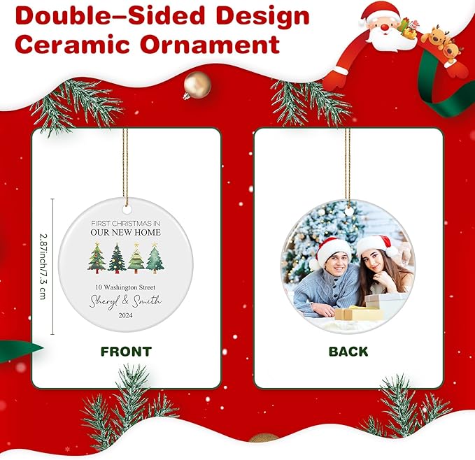 Custom Ceramic Christmas Ornaments with Photo Text - Personalized New Home Christmas Hanging Decorations Decorations