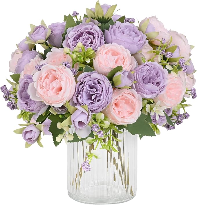 MARTINE MALL 4 Packs Peonies Artificial Flowers, Pinkish-Purple Artificial Peonies, Silk Peonies Flowers Fake Peonies Artificial Flowers Peonies Bouquet for Centerpiece Table Wedding Party Home Decor