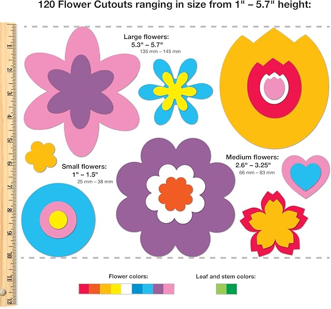 240 Pieces Spring Leaves, Butterflies, Flowers Punch Out Paper Cutouts in Assorted Spring Colors, 2-Sided US Made Card Stock for Spring Crafts, Bulletin Boards, Posters, and Spring Dance Parties