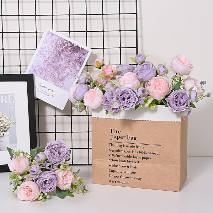 MARTINE MALL 12 Packs Peonies Artificial Flowers, Pinkish-Purple Artificial Peonies, Silk Peonies Flowers Fake peonies Artificial Flowers Peonies Bouquet for Centerpiece Table Wedding Party Home Decor