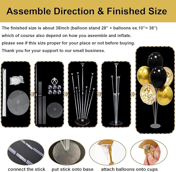 Black and Gold Party Decorations 4 Set Balloon Stand Table Centerpieces for Men's Women's Birthday Wedding Retirement Anniversary Graduation New Years Eve Party Supplies 2026