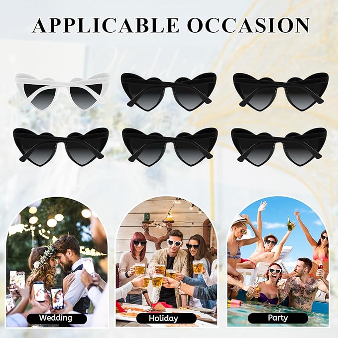 4/6/8/10/12 Pack Bachelorette Sunglasses Heart Sunglasses Vintage Heart Shaped Glasses for Women Bridal Party Wedding