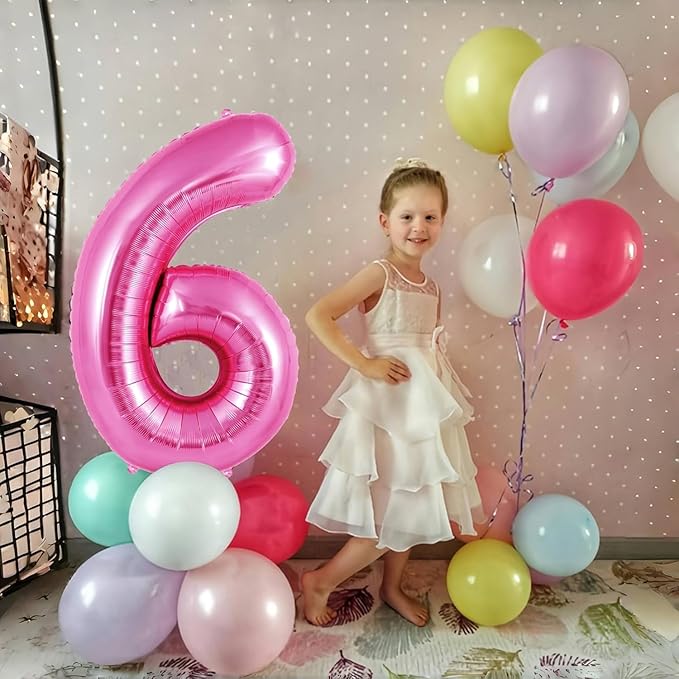 Pink Number Balloons, Large Hot pink Number 6 Balloon 40 Inch Pink 6 Balloon for Men Women Boys Girls 6th Birthday Party Decoration