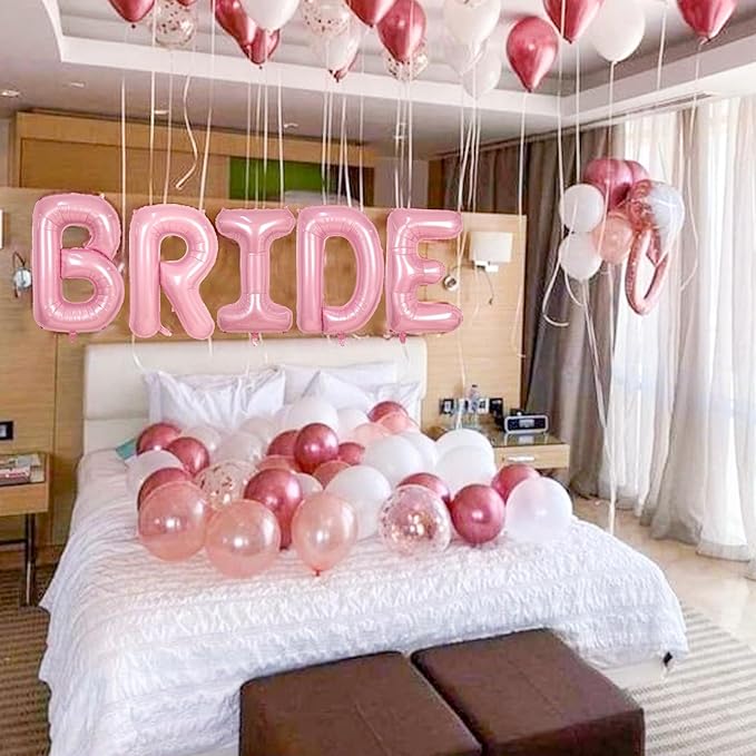 40 Inch Pastel Pink BRIDE Balloons Bachelorette for Bridal Shower, Light Pink BRIDE Mylar Foil Balloon Letter, Baby Pearl Pink Alphabet Balloon for Wedding Engagement Bride to be Party Decorations
