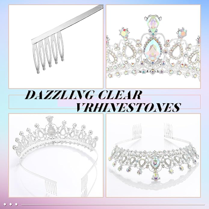 12 Pcs Crystal Tiara and Princess Crown with Comb Crown Rhinestone Women Girls Tiara Headpiece Queen Hair Accessories for Birthday Party Wedding Prom Halloween Cosplay Costume