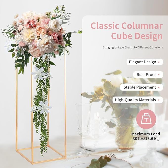 32in Tall Metal Column Wedding Flower Stand - 10pcs Large Centerpieces for Event Party Home Decorations, Gold