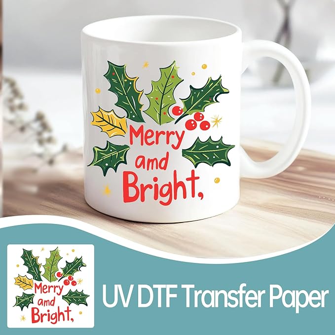 UV DTF Stickers - 12 Sheets Merry Christmas UV DTF Cup Wrap for Coffee Mugs Glass, DIY Decals for Tumblers, Waterproof Rub on Transfers for Crafts