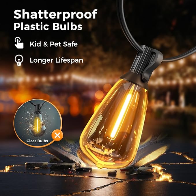 litogo 100 FT LED String Lights for Outside, Waterproof Outdoor Patio Lights with Dimmable Edison Bulbs, Warm White Hanging Light with Timer for Backyard Yard Gazebo Party Tent Garden Tree