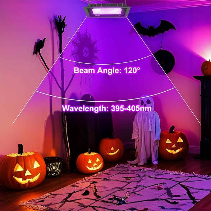 T-SUN 30W LED Black Lights 4 Pack, Blacklight Flood Light with Plug, Outdoor Waterproof Black Flood Lights for Halloween Decoration, Neon Glow for Party Fluorescent Poster, Body Paint