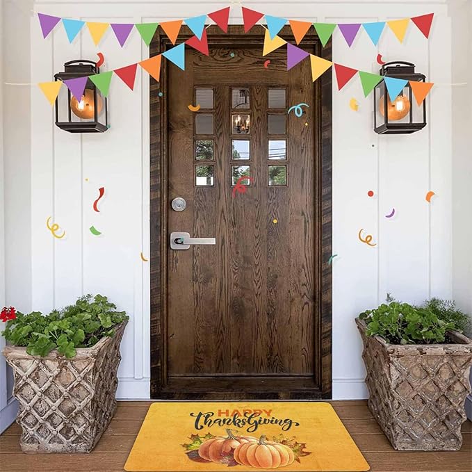 InterestPrint Happy Thanksgiving Doormat Orange Pumpkin Welcome Doormat Farmhouse Floor Mat Non-Slip Entrance Hello Rug Door Rugs for Indoor Outdoor Home Decor, 24"x16"inch