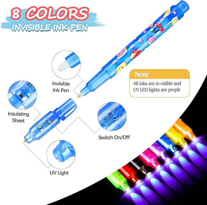 TAFULOR Invisible Ink Pen for Kids, Birthday Party Favors for Girls Boys, Spy Pens with UV Light Secret Message Magic Markers, Goody Bag Stuffers Toys for 4-12 Year Old Girls Boys Gift (24PCS)