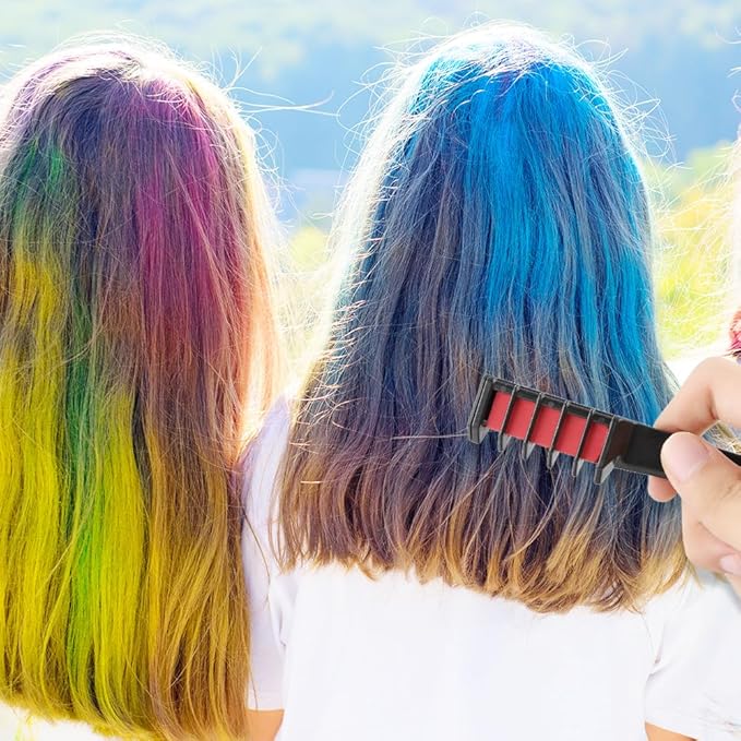 12 Colors Festive Fun Hair Chalk Combs, 2026 New Temporary Glitter Hair Colors Hair Chalk Combs, Washable DIY Hair Color Dye for Birthday Christmas Party Gifts for Teenage Girls Kids (6 Colors)