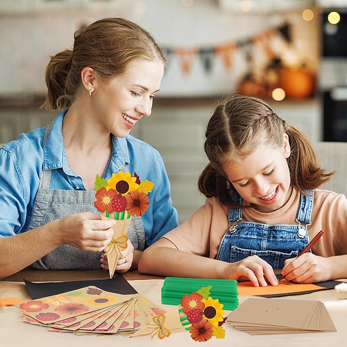 FOIMAS 24 Pack Fall Flower Bouquet Paper Craft Sunflower Fall Leaves Bouquet Make Your Own Bouquet Crafts for Fall Thanksgiving Craft Supply