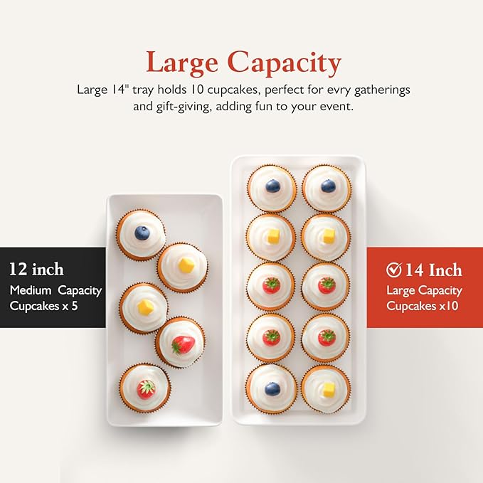 Extra Large Serving Tray Melamine Plastic for Party Supplies, 14" x 7" Platters for Serving Food, 4 pcs White Reusable Tray for Veggie, Snack, Fruit, Cookies, Desserts in Kitchen/Pantry Organization