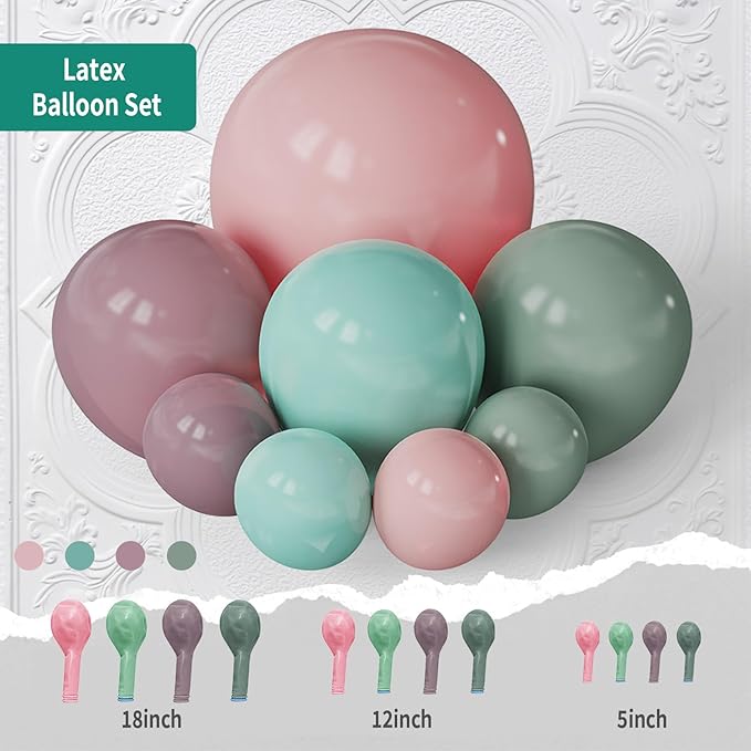Pink Green Dusty Lavender Balloon Garland Double Stuffed Baby Blue Blush Pastel Latex Balloon Arch Kit for Gender Reveal Boho Baby Shower Birthday Wedding Floral Party Decorations