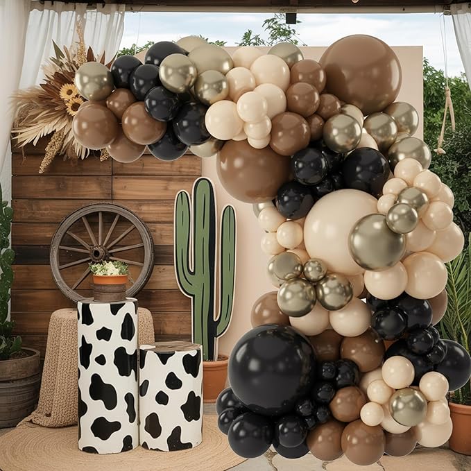 Brown and Black Balloon Garland Arch Kit, Nude Dark Brown Tan Black Gold White Sand Latex Party Balloons for Cowboy Western Wild West First Rodeo Country Farm Baby Shower Birthday Party Decorations