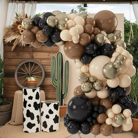 Brown and Black Balloon Garland Arch Kit, Nude Dark Brown Tan Black Gold White Sand Latex Party Balloons for Cowboy Western Wild West First Rodeo Country Farm Baby Shower Birthday Party Decorations