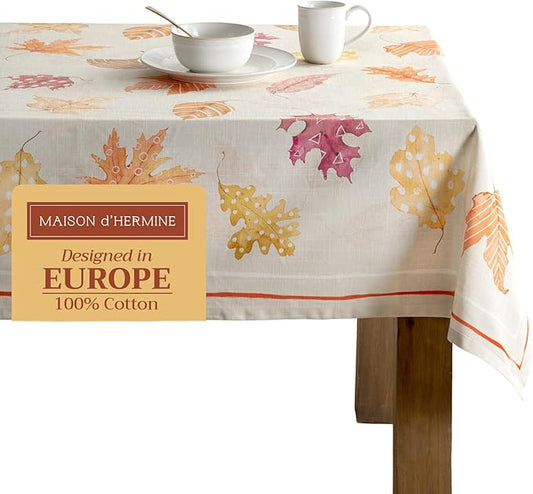Maison d' Hermine Table Cloth Rectangle Table 100% Cotton 60 x 108 Inches Fall Tablecloth Reusable Everyday Use for Thanksgiving Christmas Decorations Dining Farmhouse Party (Colours of Autumn)
