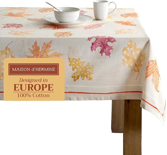 Maison d' Hermine Table Cloth Rectangle Table 100% Cotton 70 x 90 Inches Fall Tablecloth Reusable Everyday Use for Thanksgiving Christmas Decorations Dining Farmhouse Party (Colours of Autumn)