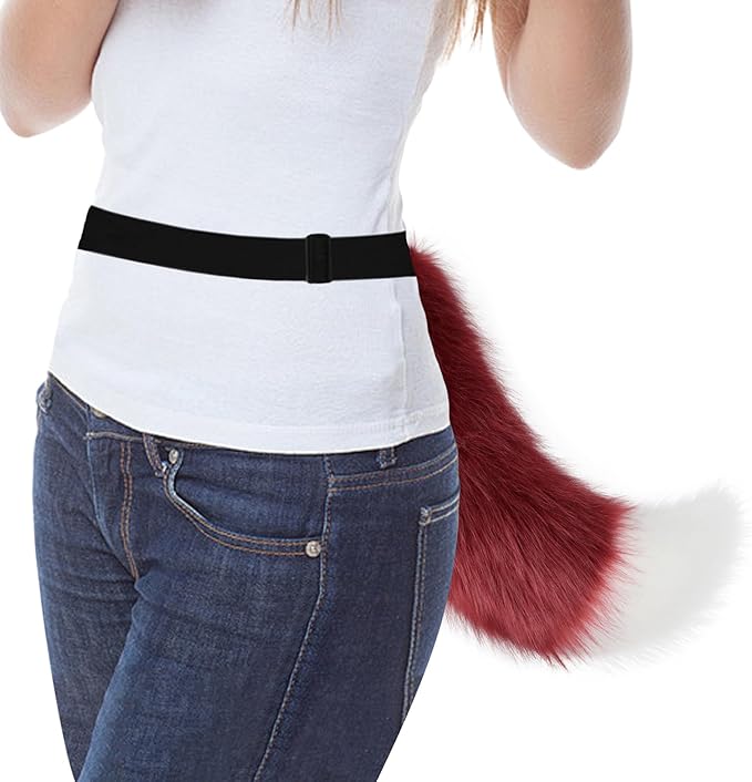 Adolala Faux Fur Wolf Fox Tail with Adjustable Elastic Belt Halloween Cosplay Costume Accessory