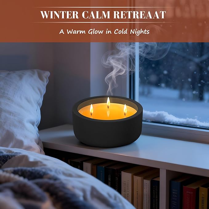 Viyffo Christmas Candles – Eucalyptus & Rosemary, 3 Wick 20oz Large Soy Scented Candle for Women & Men, Non Toxic Aromatherapy Ceramic Velas, Luxury Matte Black Ceramic Gift for Holiday & Home Decor