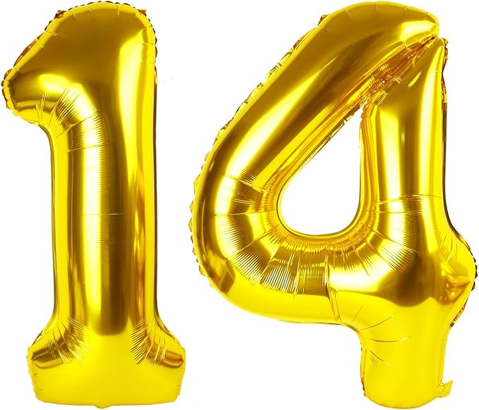 40 Inch Gold Large Number 14 41 Balloons, Giant Foil Number Four 14 41 Balloons, Gold Mylar Big Balloon for Anniversary Graduation Decorations