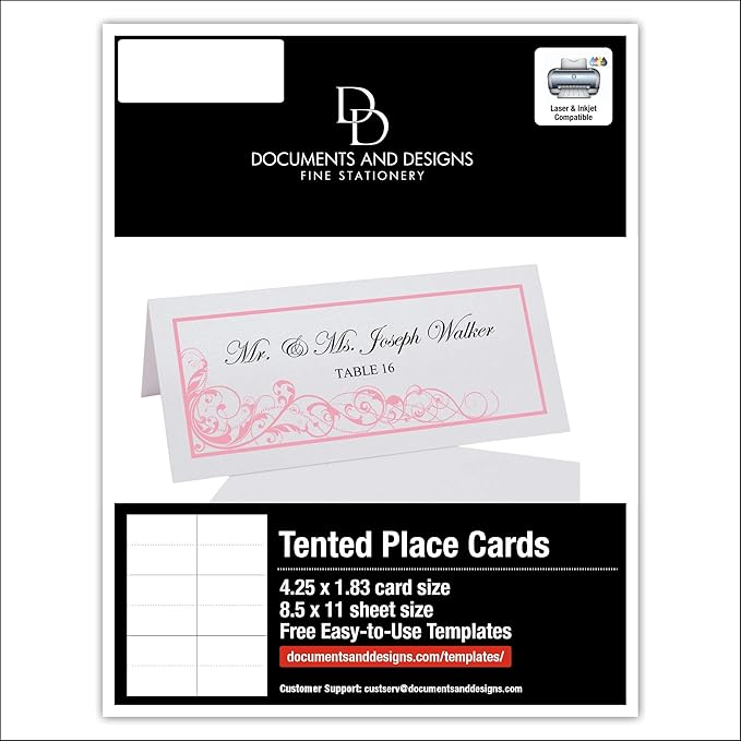 Scribble Vintage Swirl Printable Place Cards, Pink (Choose Color), Set of 150 (25 Sheets), Laser & Inkjet Printers - Wedding, Party, Dinner, and Special Events - Made in the USA