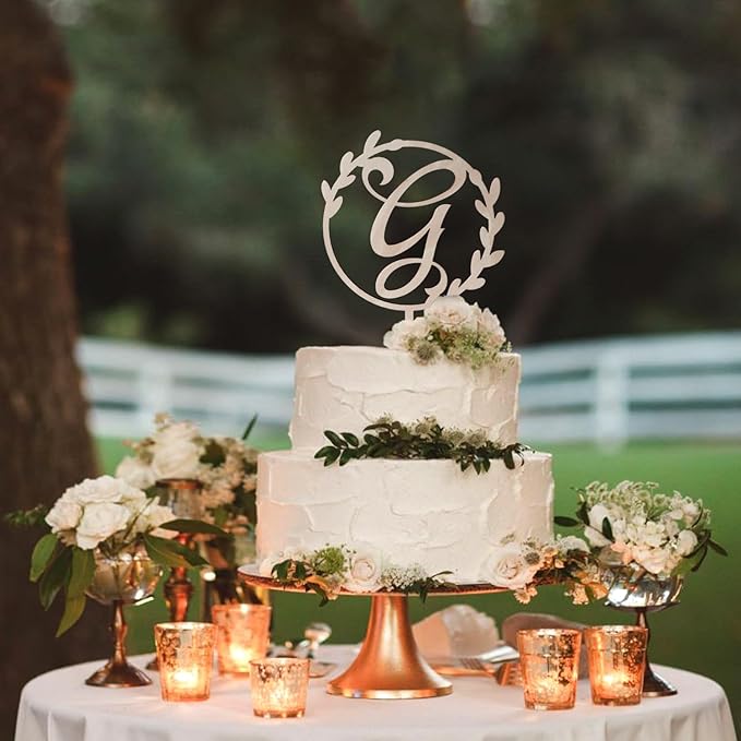 LINGTEER Personalized Inital Letter G Wooden Cake Topper Perfect for Birthday Rustic Wedding Anniversary Party Keepsake Decoration