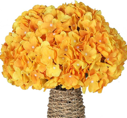 Kimura's Cabin 2 Bouquets Yellow Fake Flowers Vintage Artificial Silk Hydrangea Flowers 10Heads Faux Hydrangeas for Easter Home Table Centerpieces Wedding Party Autumn Decoration (Yellow)