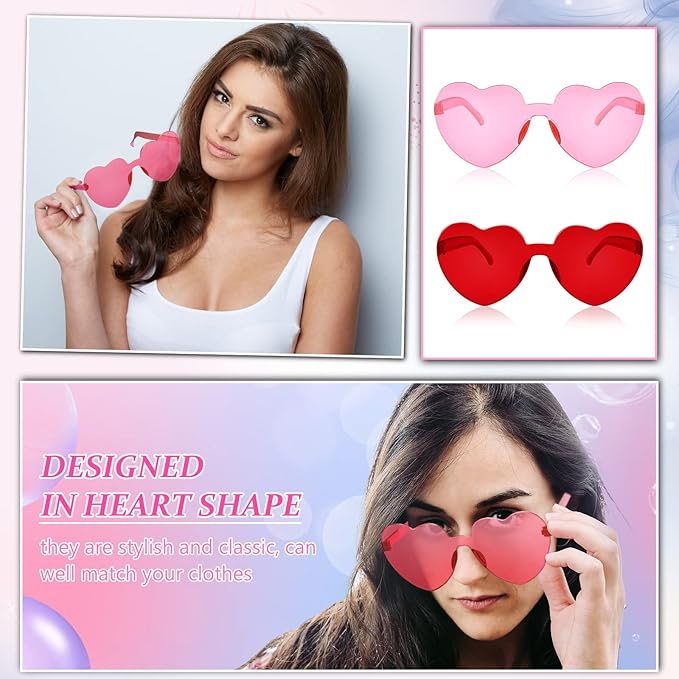 Flutesan 42 Pairs Heart Shaped Sunglasses Bulk for Women Cute Y2k Trendy Rimless Transparent Heart Glasses for Party Favor
