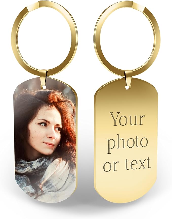 Custom Picture Keychain with Engraved Text – Personalized Gift for Boyfriend, Girlfriend – Anniversary – Made in USA