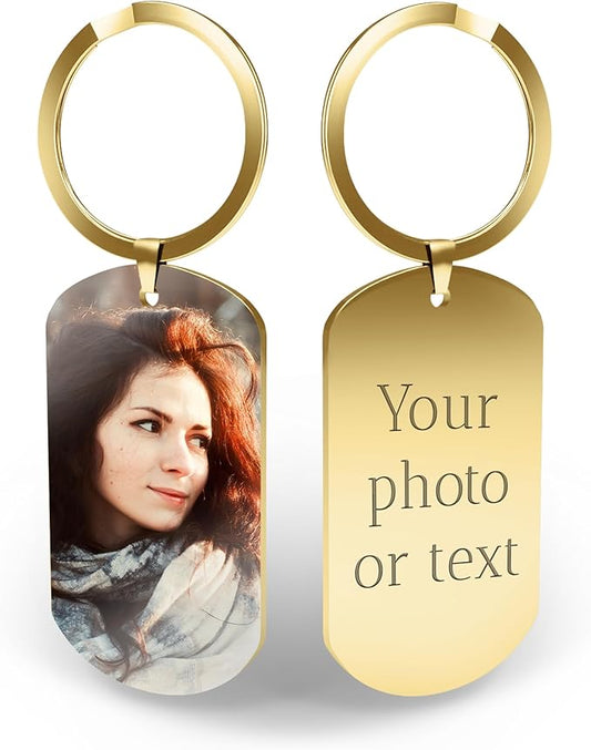 Custom Picture Keychain with Engraved Text – Personalized Gift for Boyfriend, Girlfriend – Anniversary – Made in USA