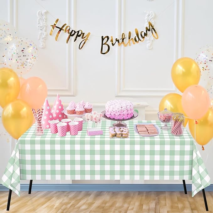 WNINK 3 Pack Sage Green Checkered Rectangular Plastic Tablecloths, Green Gingham Waterproof Disposable Table Covers 54" x 108" for Birthday, Baby Shower, Wedding, Outdoor Picnic Parties