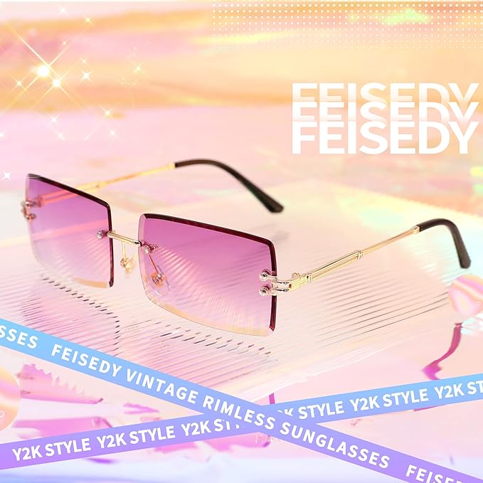 FEISEDY Vintage Rimless Sunglasses Rectangle Frameless Candy Color Glasses Women Men B2642