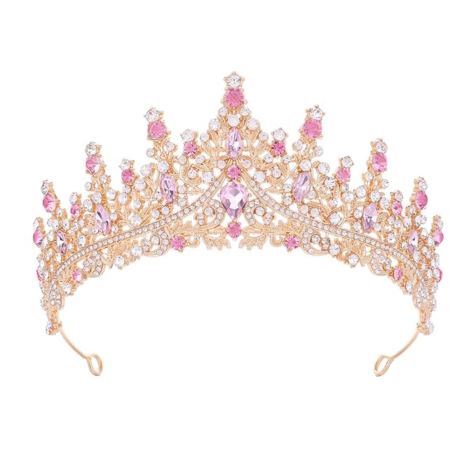 Pink Tiara for Women Crystal Queen Crowns Rhinestone Princess Tiaras for Girl Wedding Headband for Bride Hair Accessories for Halloween Costume Birthday Party Prom Mother's Gifts