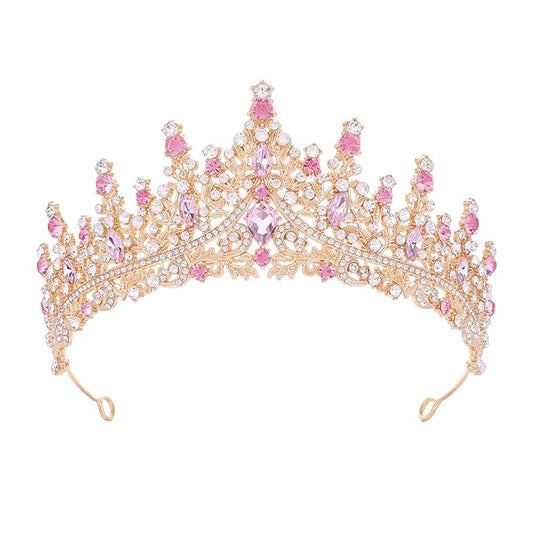 Pink Tiara for Women Crystal Queen Crowns Rhinestone Princess Tiaras for Girl Wedding Headband for Bride Hair Accessories for Halloween Costume Birthday Party Prom Mother's Gifts