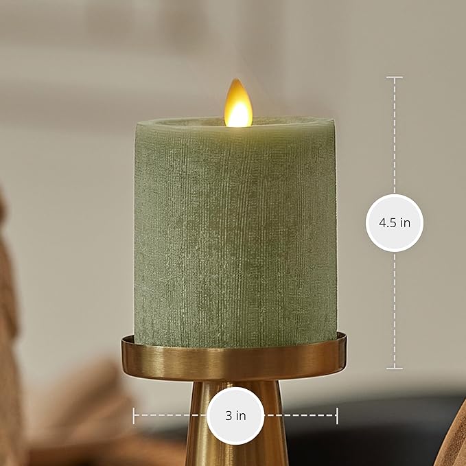 Luminara - Flameless LED Battery Operated Flickering Pillar Candles - Loden Green - Pack of 1-3x4.5 - Realistic Moving Flame Real Wax Indoor/Outdoor
