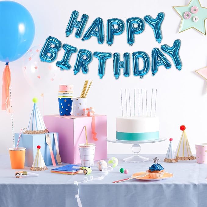 75pcs 16" Happy Birthday Balloon Banner, Blue Balloons Letters, Personalized Mylar Foil Birthday Decorations includes 2 Sets A- Z, 1 set Number 0-9 "HAPPY BIRTHDAY" letters