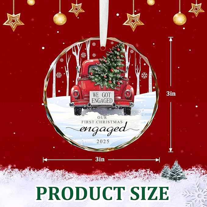 Engagement Gifts for Couples 2025, Our First Christmas Engaged Ornament Crystal Glass Keepsake, Wedding Gifts for Couples Christmas Decorations
