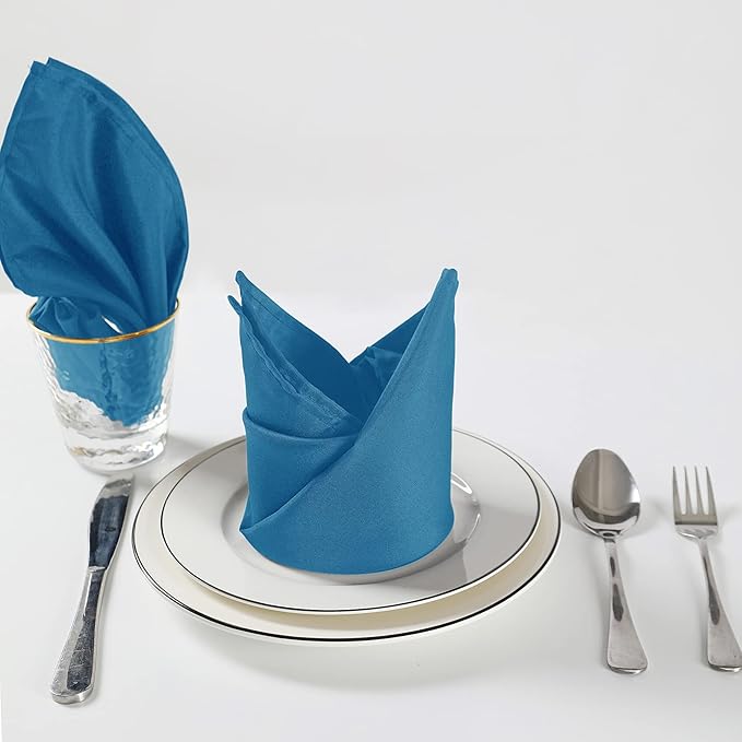 Cloth Napkins 20x20 inch Washable Polyester Dinner Napkins Soft Table Napkins for Wedding Party Dining Banquet(Mediterranean Blue,12PCS)