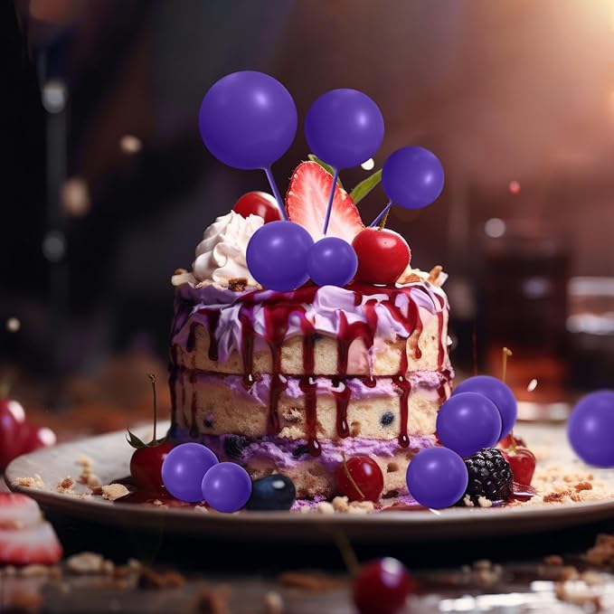 ASTARON 20 Pcs Ball Cake Topper Decorations Mini Balloons Cake Topper Sticks Dark Purple Balls Cake Picks Cake Topper Balls Cake Decorations for Halloween Birthday Cake Decorations