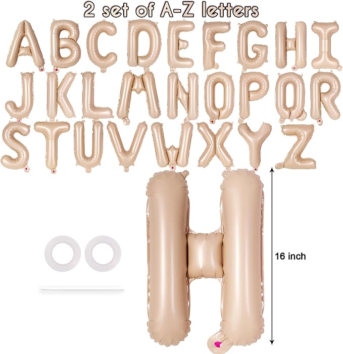 52 Pcs Caramel Letter Balloons,16 Inch Foil Alphabet Letter Balloons,Letter A-Z Balloon Banner Custom Phrase Balloon for Birthday Party Wedding Anniversary Decoration (Caramel 52pcs)