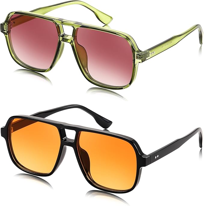 FEISEDY Retro Square Aviator Sunglasses Women Men 70s Vintage Trendy Plastic Frame Sun Glasses B4158