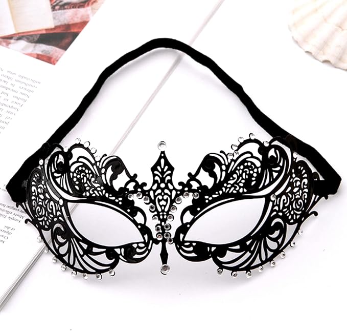 JOYFISCO Masquerade Mask for Women Metal Mask Shiny Rhinestone Venetian Party Prom Ball Bar Halloween Costume Accessory