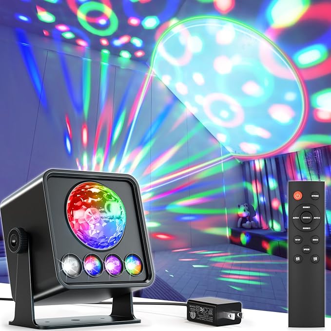 Disco Ball Party Lights Disco Light Sunset Lamp Projector with White+RGB+UV+YGB Modes LED Strobe DJ Stage Lights for TIK Tok Live Photography Parties Home Room Dance Birthday Christmas Halloween Decor