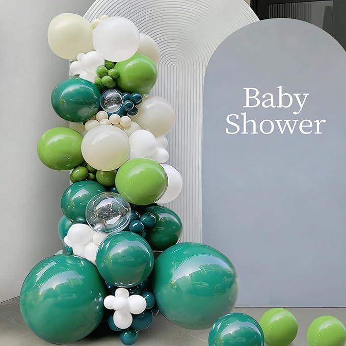 Dusty Green White Balloon Arch Garland Kit, 166Pcs Dark Mint Green Ivory White Balloons for Birthday Baby Shower Anniversary Jungle Safari Party Decorations
