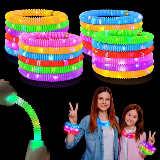 72 PCS Bulk Glow Sticks Party Pack for Kids 4-8-12, LED Pop Tubes Neon Accessories Necklace ＆ Bracelets for Toddlers, Glow Christmas Birthday Wedding Dance Party Giveaways Handouts for Boys Girls