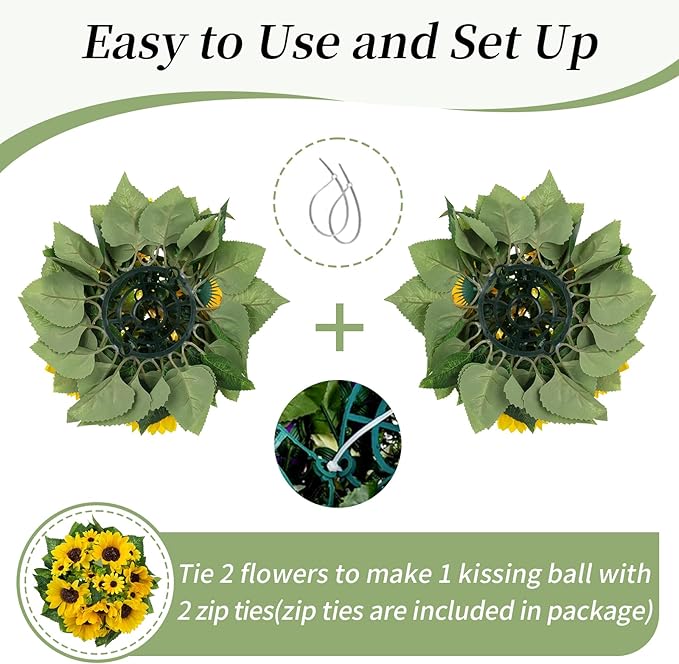 BLOSMON Sunflowers Artificial Flowers Ball - 10 Pcs Fake Yellow Sunflower Flowers CenterPieces Decoration for Wedding Table - Silk Kissing Floral Arrangements for Home Party Event DIY Decor